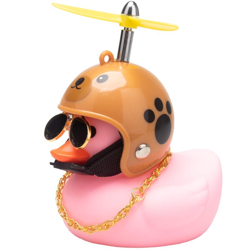 wonuu Pink Duck Car Dashboard Decorations Rubber Duck Car Ornaments Cool Duck with Propeller Helmet Sunglasses Gold Chain - Image 1